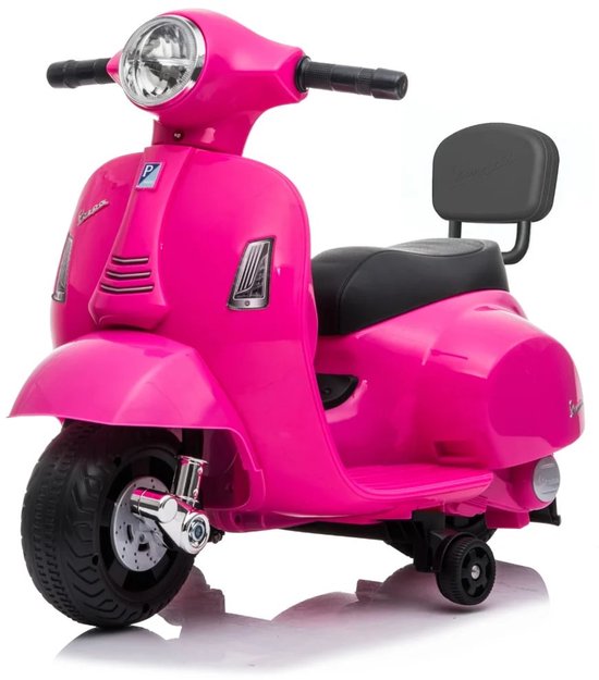 Vespa GTS Full Option Elektrische Kinderscooter 1 tot 3 jaar – Officieel Gelicentieerde Kinder Vespa met Verwijderbare Zijwieltjes – Li-ion Kindermotor met Kunstlederen Zitje & MP3 – Roze