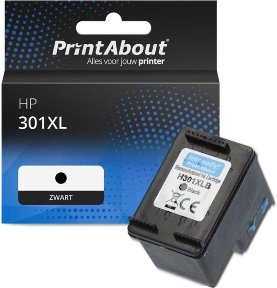 PrintAbout huismerk Inktcartridge 301XL (CH563EE) Zwart Hoge capaciteit geschikt voor HP