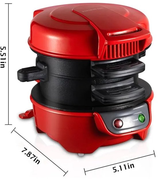 Ontbijtmachine - Ontbijtmuffinmaker - Elektrisch - Eenvoudig Reinigen - Broodrooster - Sandwich Maker - Veelzijdige Toepassing - Rood — afbeelding 2