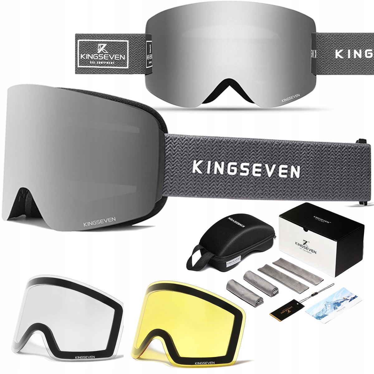 KingSeven - Randloze Unisex Skibril met UV400 en Polarisatiefilter - Grijs - 3 lenzen - Model Z309