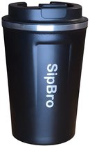 SipBro - Thermosbeker 380ml – Koffiebeker To Go – RVS – Lekvrij & Herbruikbaar – Reisbeker voor Koffie & Thee – Zwart