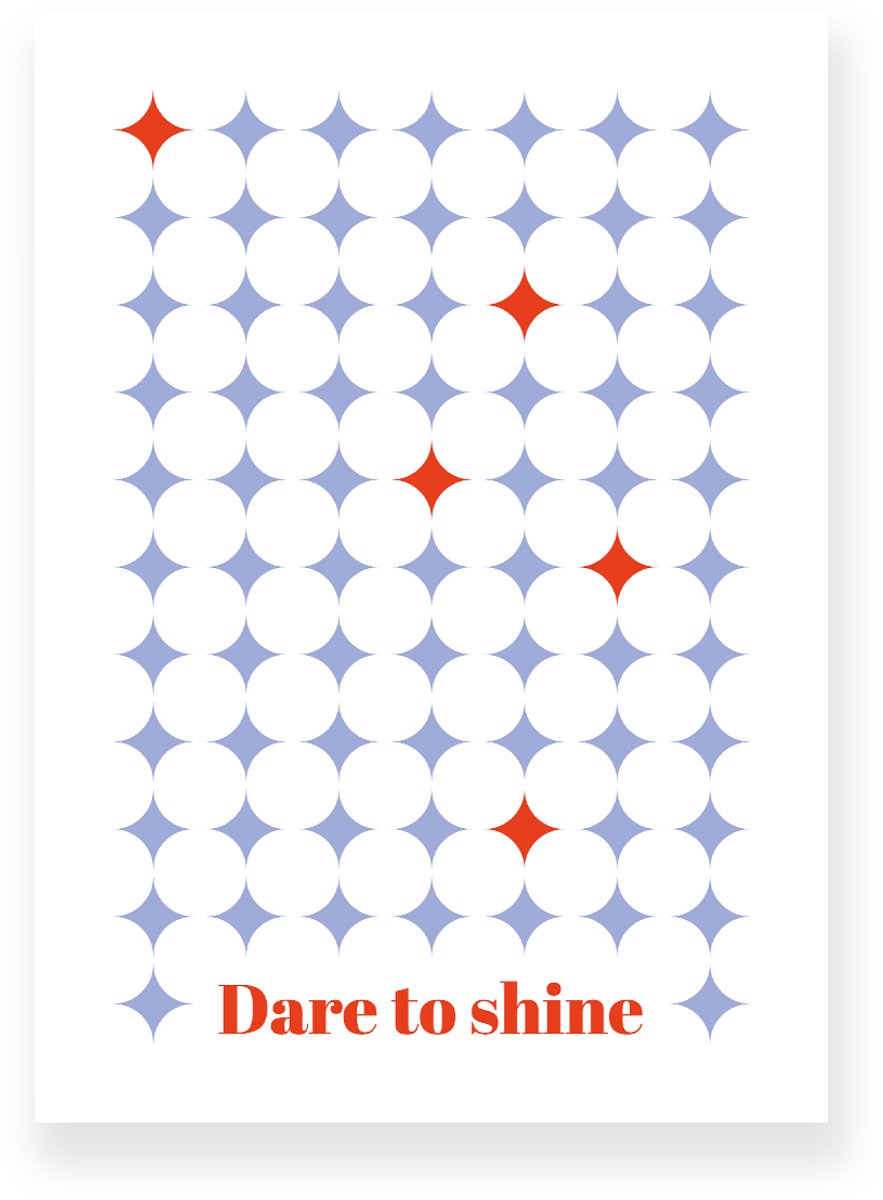 Yisual Poster 20x30 cm - Dare to Shine - Ruitpatroon - Blauw - Rood - Grafisch - Retro - Muurdecoratie - Wanddecoratie