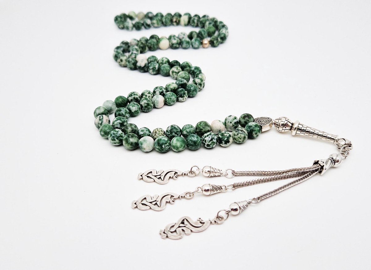 Handgemaakte tesbih "Tasbih" natuursteen "Qinghai hade" - Aantal kralen 99 - Diameter kralen 8MM - met metaal tassel "Moeder" - Een mooi cadeau-idee