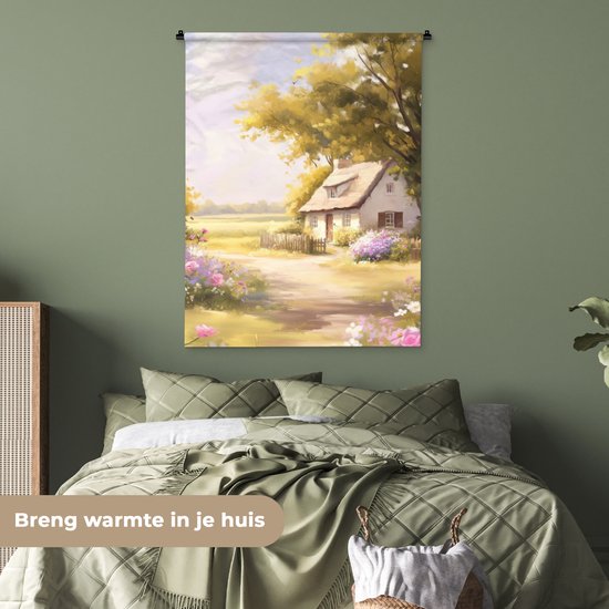 Tapisserie murale 90x120 cm - Tenture murale Maison - Bois - Fleurs - Tapisserie - Tapisseries