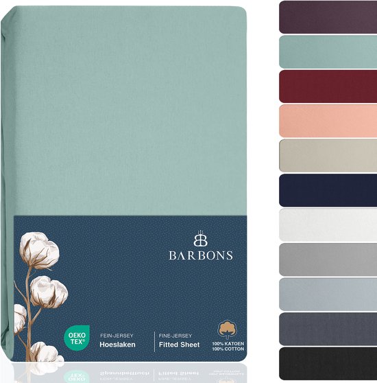 BARBONS hoeslaken 180 x 200 - hoeslakens Jersey 145 g/m² - 100% katoen - groen