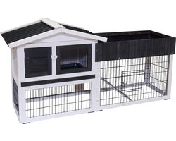 Konijnenhok met ren – Groot konijnenhok voor buiten met nachthok en kruidenbak – 155x53x80,5 cm – Flamingo Konijnenhok Aurora Rustic Grijs