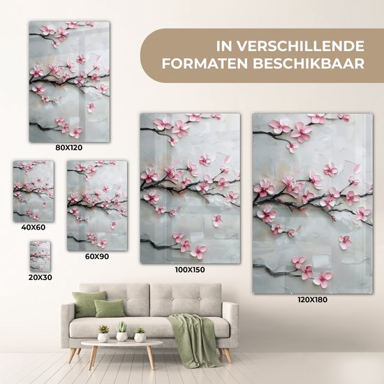 MuchoWow® Peinture sur verre 100x150 cm - Peinture sur verre acrylique - Fleur - Artistique - Rose - Sakura - Photo sur verre - Décoration murale salon - Décoration murale chambre - Peintures