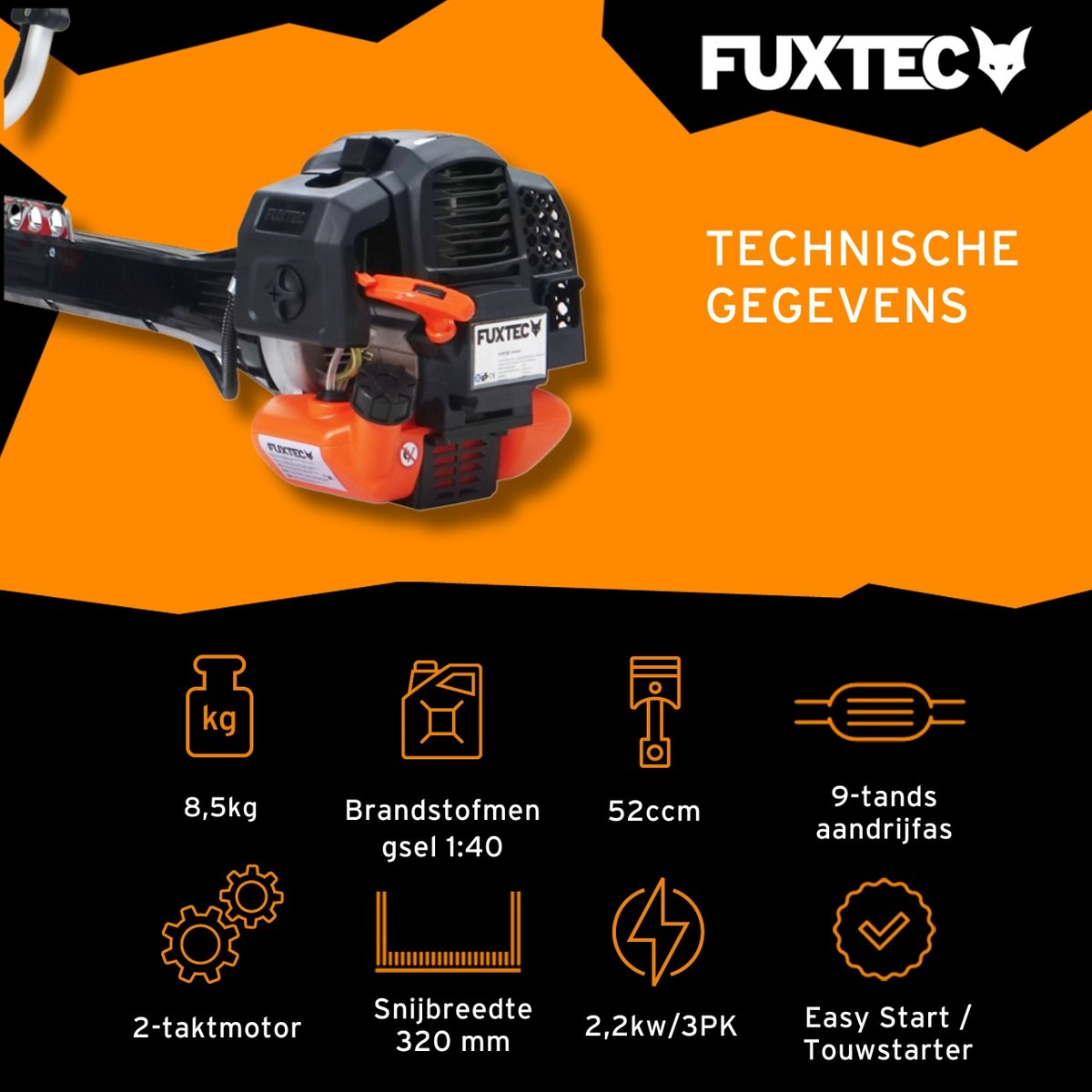 Bol.com FUXTEC FX-PS152 Benzine Bosmaaier 2-in-1 – 52cc 2-takt – 3 PK – Met draad & mes – Comfort draagharnas – Antivibratiesysteem aanbieding