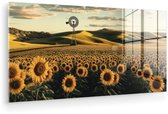 MuchoWow® Peinture sur verre 120x60 cm - Peinture sur verre acrylique - Tournesol - Champ - Moulin à vent - Photo sur verre - Décoration murale salon - Décoration murale chambre - Peintures