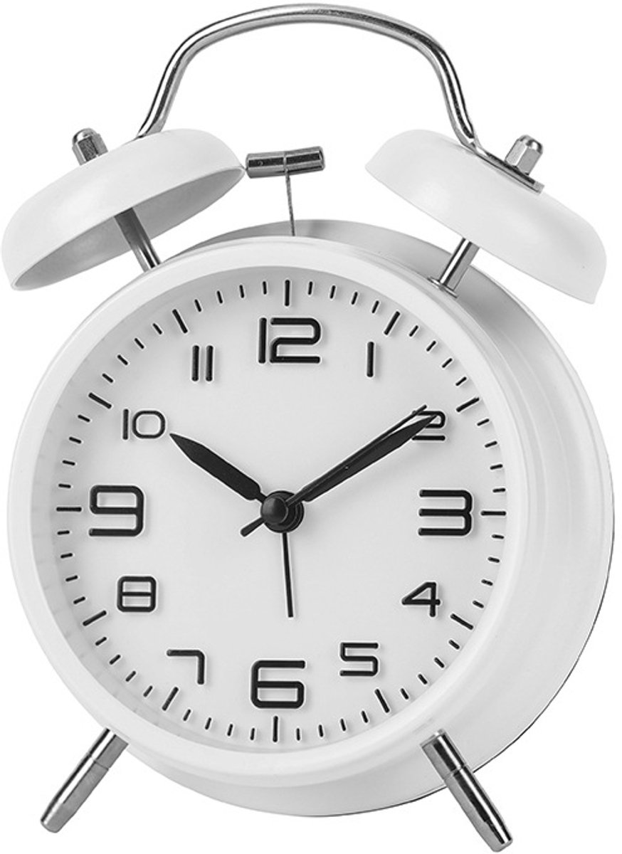 IvoQ Witte Retro Wekker – Extra Luid – Backlight – Voor Diepe Slapers