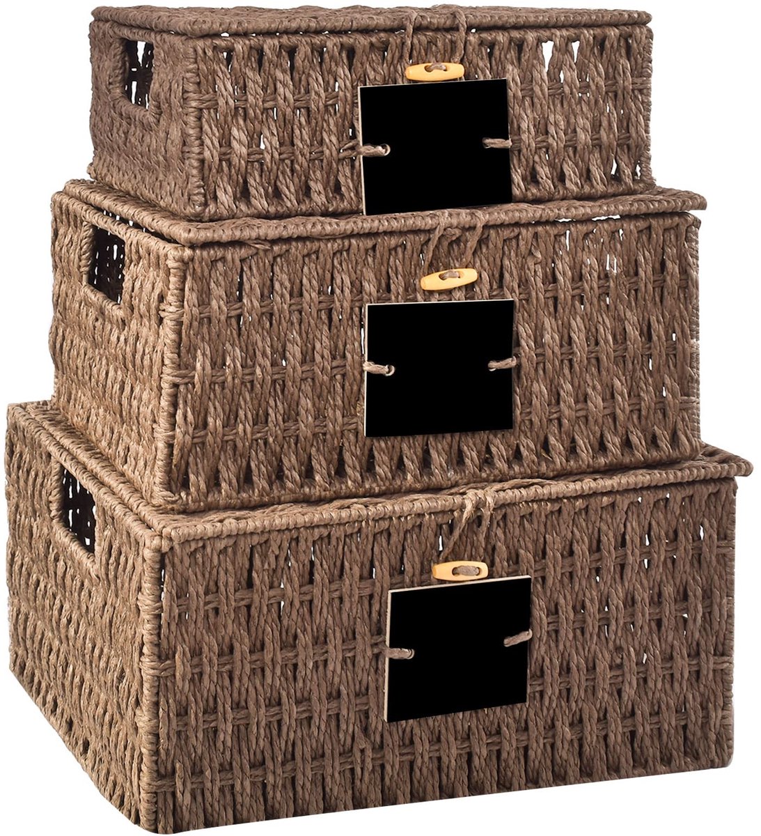 My Ninki ® Stijlvolle Gevlochten Opbergmandenset Met Deksel Voor Diverse Toepassingen, Drie Formaten Beschikbaar