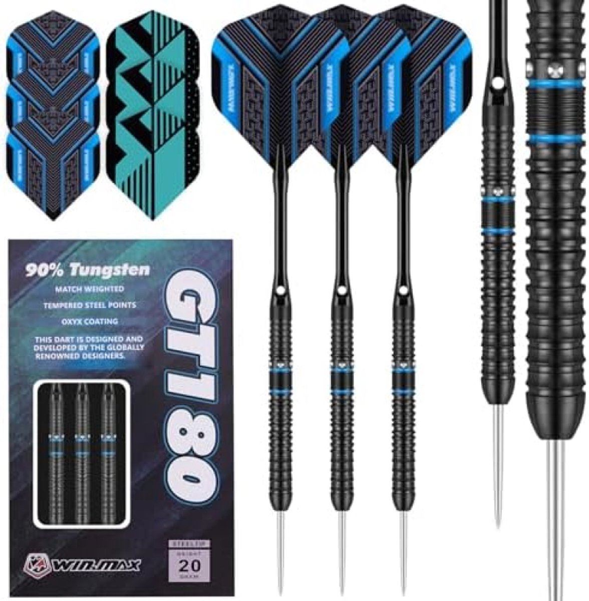 Selbro ® Professionele Dartpijlen met Metalen Punt, 90% Wolfraam, 3 Stuks, 18-28 Gram, Zwart