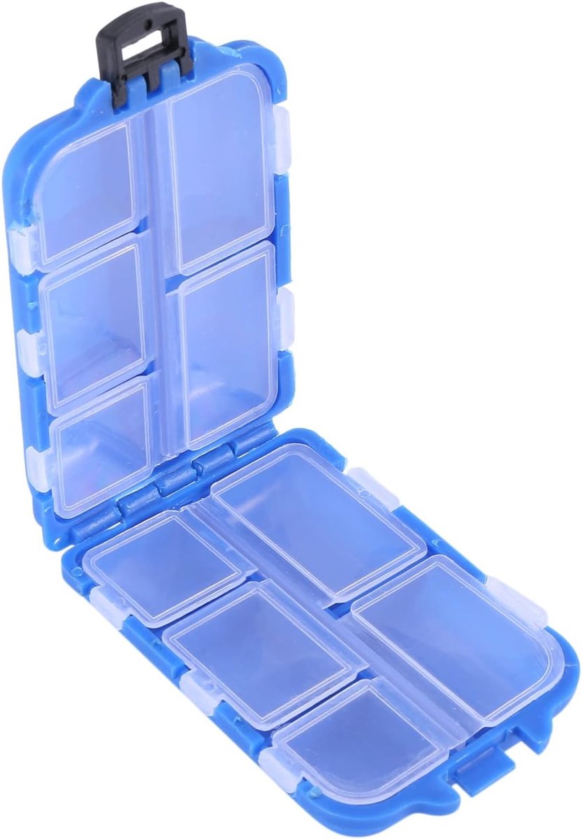Tackle Box | Visdoosje | Vishaakjes box| vishaakjes doosje| 10 Compartimenten Mini Opbergdoos Visgerei Box Vishaak |Aas Doos | Hakendoos |Vissen Accessoires | Blauw