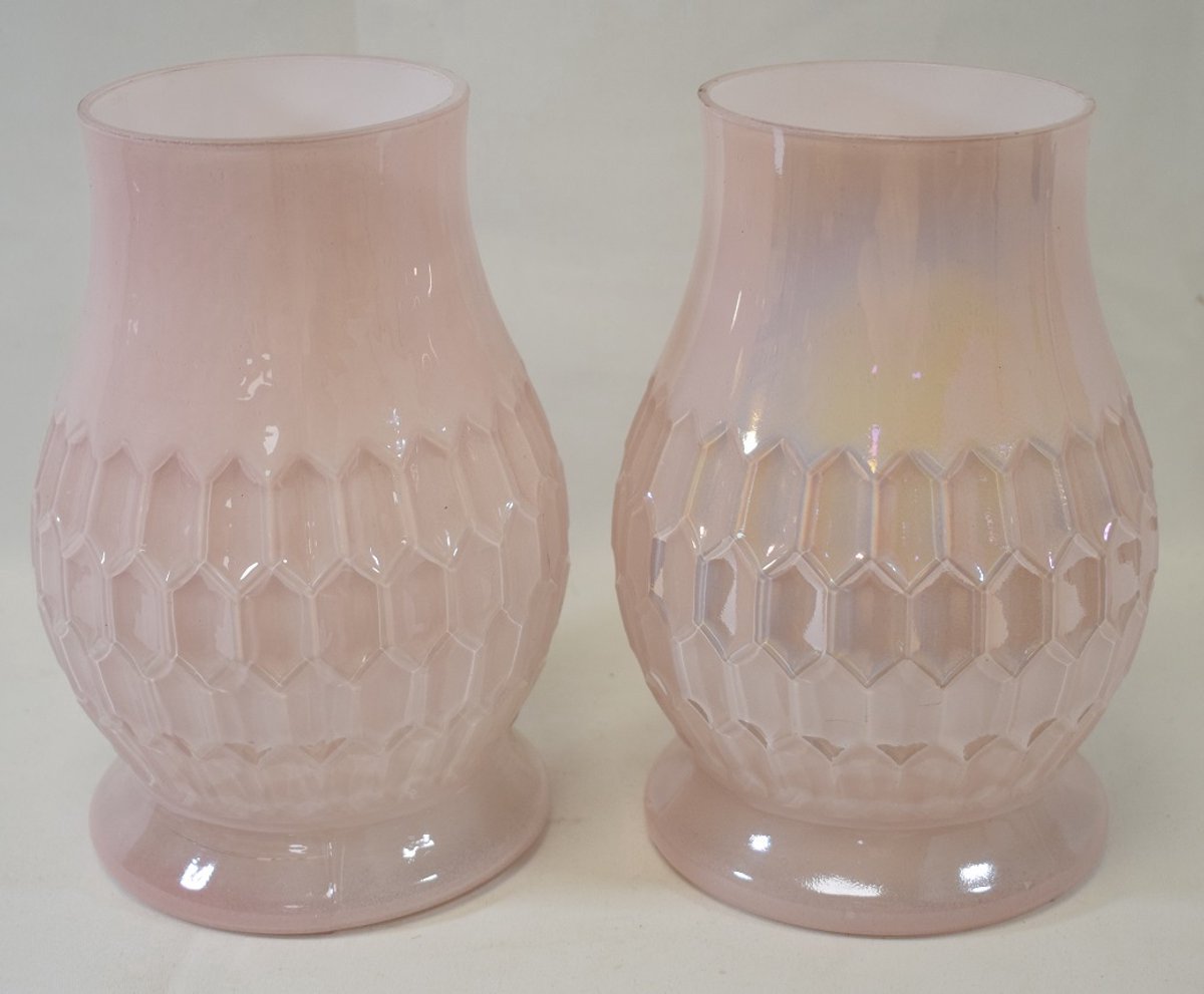 ZoeZo Design 2 stuks - windlicht - kaarshouder - waxinelichtjeshouder - roze - olie effect - glas - H20 x Ø 13 cm roze - parelmoer - olie effect