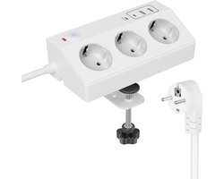 StayPowered Tafelstopcontact - Ultime Oplossing voor Uw Bureau - 7-in-1 Stekkerdoos - 2x USB-C (PD 20W) - 2x USB-A - 3x AC Stopcontacten - 180 Graden Draaibare Tafelklem - 3m Kabel - Overspanningsbeveiliging - Wit - Levering Sneller dan Aangegeven!
