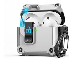 Case geschikt voor Apple AirPods 4 Hoesje - Waterdicht - 100% Shockproof Case - Vergrendelknop - Wit