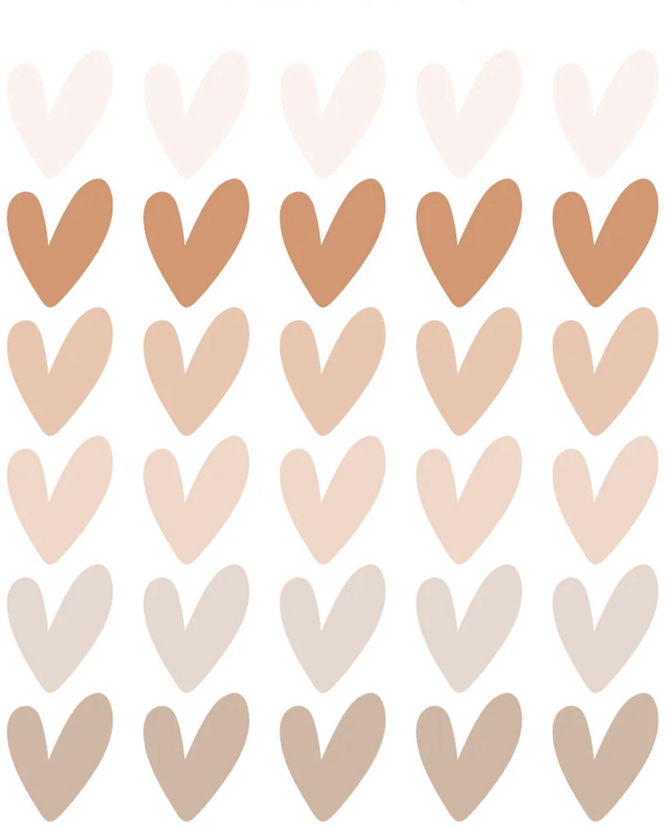 Decochic® - Muurstickers hartjes - 90 stuks - beige - aardetinten - boho - babykamer - kinderkamer - muurdecoratie
