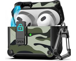 Case geschikt voor Apple AirPods 4 Hoesje - Waterdicht - 100% Shockproof Case - Vergrendelknop - Legerprint Groen