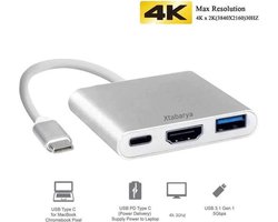 Xtabarya 4K Usb C Hub 3 In1 Adapter Usb Type C Hub Naar Hdmi-Compatibel 4K Ondersteuning geschikt voor Samsung Dex Modus USB-C Dock Met Pd Voor Macbook Pro/Air Zilver
