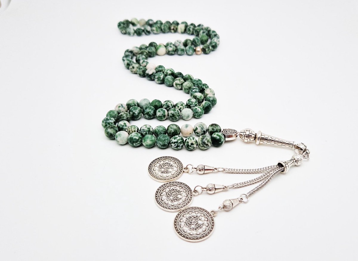 Handgemaakte tesbih "Tasbih" natuursteen "Qinghai hade" - Aantal kralen 99 - Diameter kralen 8MM - met metaal tassel "Masha' allah" - Een mooi cadeau-idee