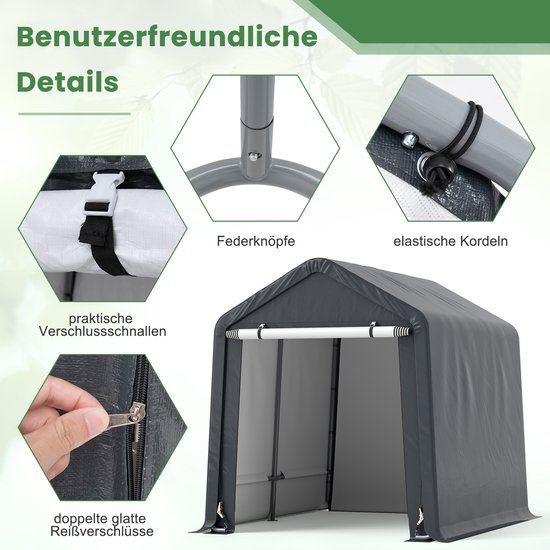 COSTWAY Gereedschapsschuur 195 x 240 x 214 cm, fietsgarage, gereedschapsschuur, tentgarage, garagetent, tuinschuur, opslagtent, multifunctionele overkapping — afbeelding 2