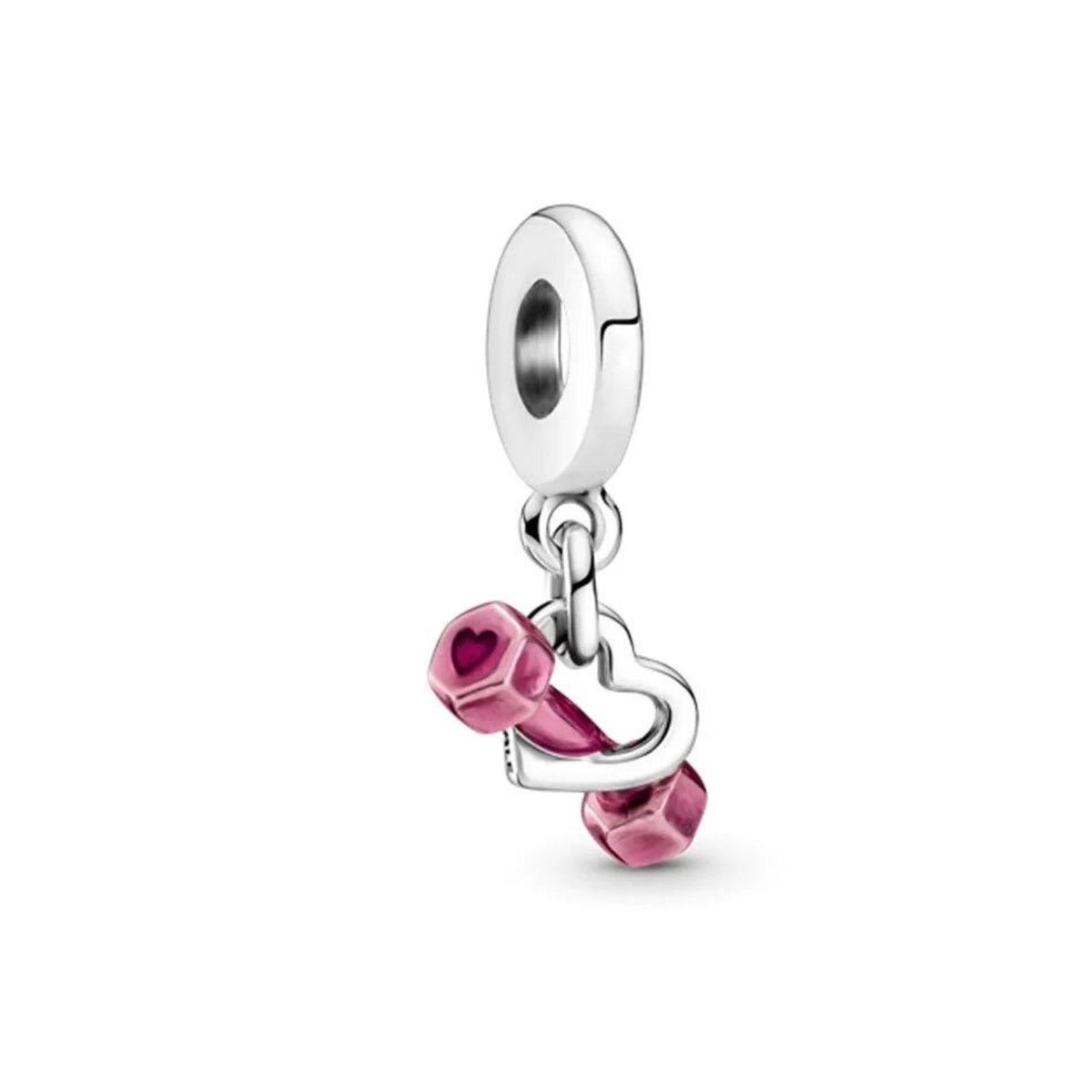 SportPresent® - Sportbedel - Love Fitness - Halter - Bedel voor Armband - Geschikt voor armband - Dumbbell - Gym - Fitness - Gewicht - Hart - Rood - Sportbedel - Charm - Zilver - 925 - Ketting - BedelArmband- Kraal – Teamkado