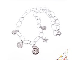 Jeannette-Creatief® - Beach - Bedelketting Ammoniet Schelpen Zeester RVS Zilveren Jasseron Ketting - Bedelketting - Ketting - XL Ketting - Ketting met Schelpen - Ketting met Bedels - Bedels - Ketting Zilver - Chunky Ketting - Mermaidcore