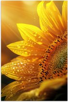 Poster 80x120 cm - Zonnebloem - Dauwdruppels - Geel - Zonlicht - Posters - Kamer decoratie - Wanddecoratie woonkamer - Muurdecoratie slaapkamer