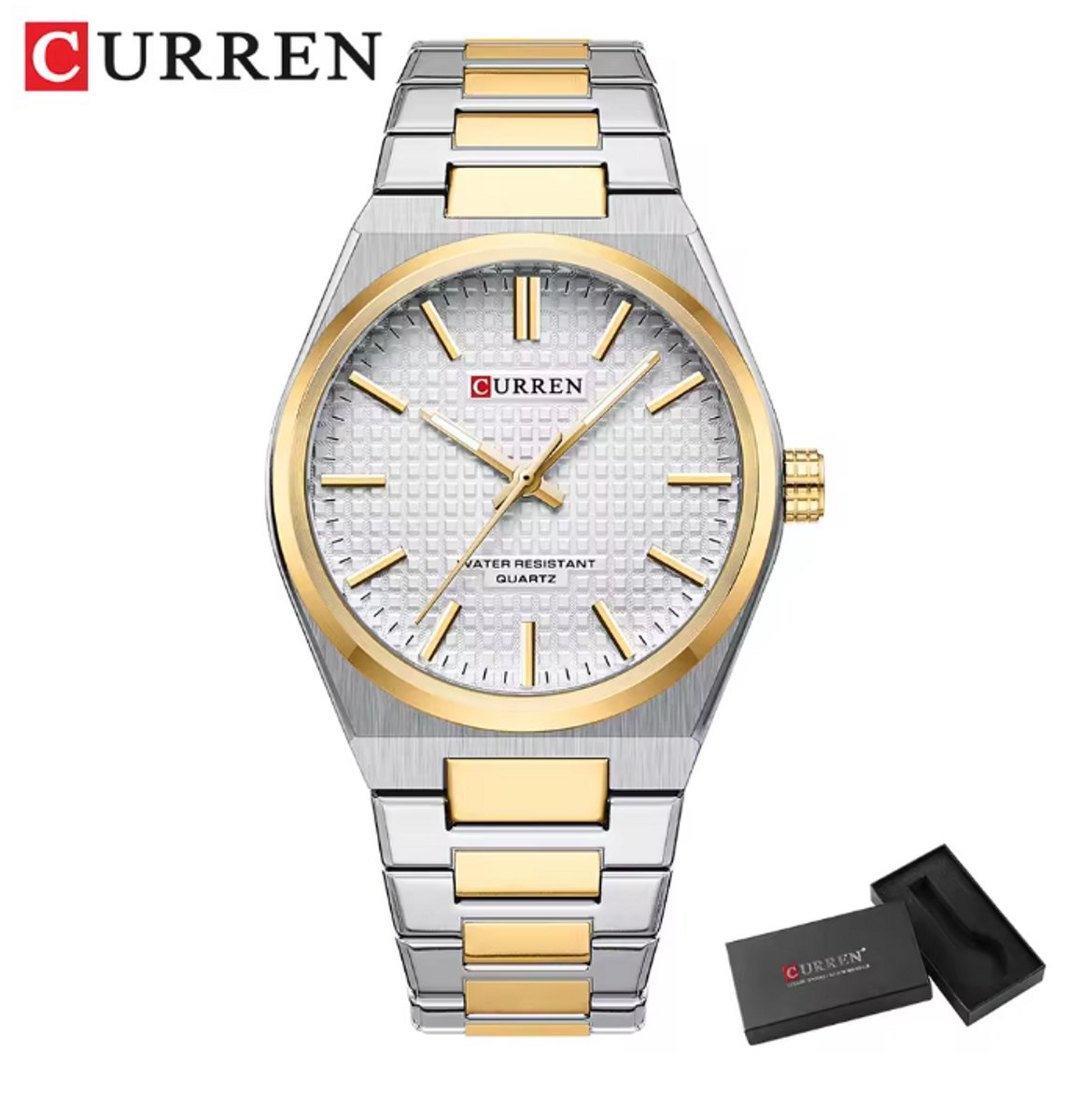 Curren - Luxe Herenhorloge - Quartz - Witte Wijzerplaat - Zilver-Gouden Band - 42mm - 8439
