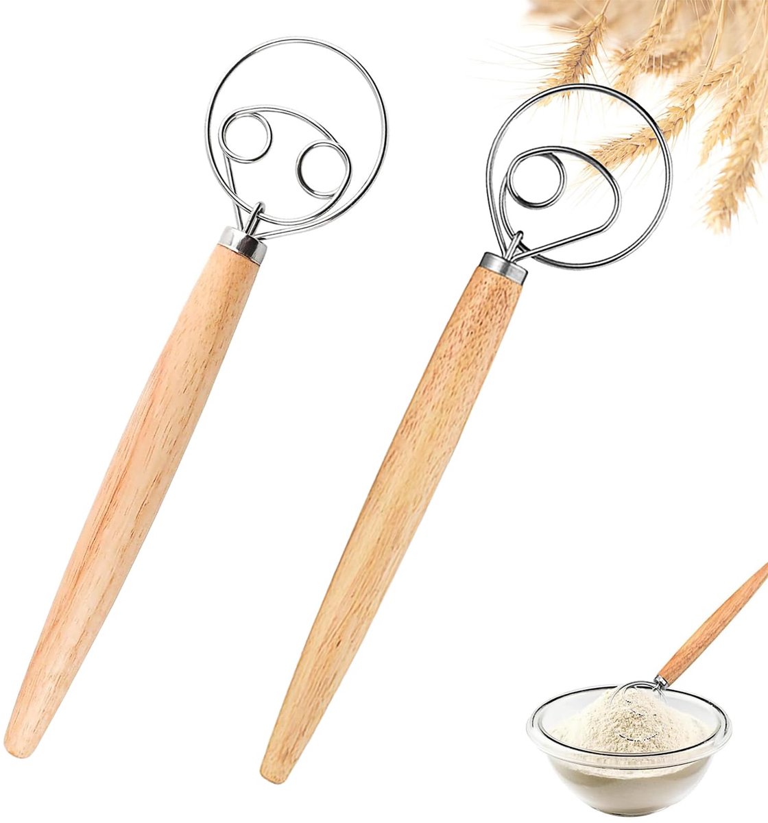 My Ninki ® Professionele Deense Deegmixer Set van 2 voor Brood, Gebak en Meer, Roestvrij Staal, 33 cm
