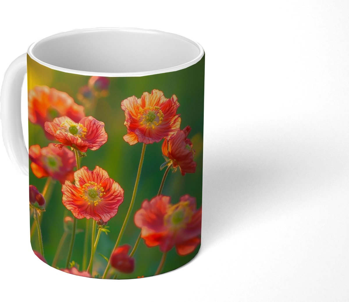 Mok - Koffiemok - Bloemenveld - Zonnestralen - Oranje - Mokken - 350 ML - Beker - Koffiemokken - Theemok