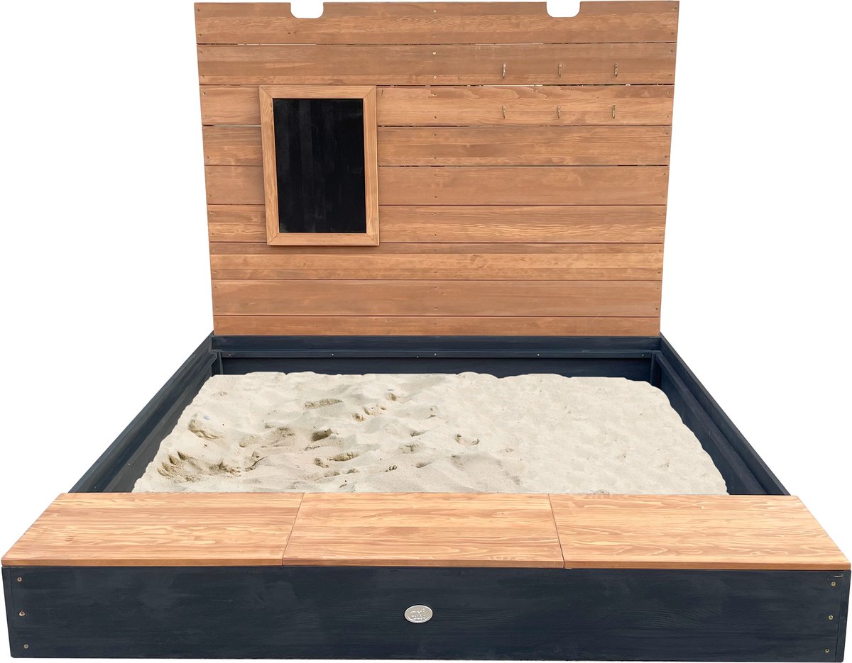 AXI Mandy zandbak XXL met opbergruimte en deksel Antraciet/bruin – Met bankje en krijtbord - Inclusief gronddoek - 10 jaar garantie! — afbeelding 6