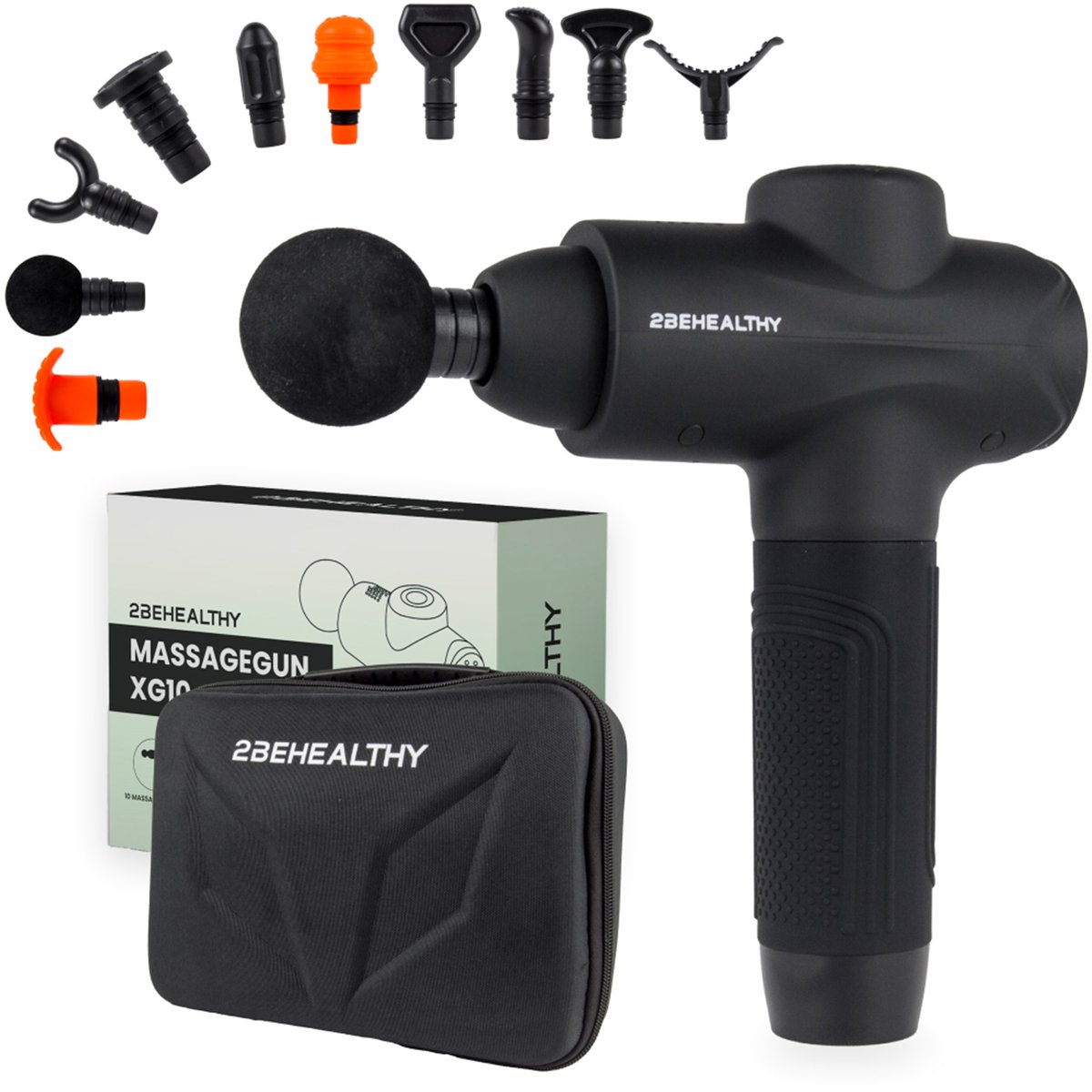 2BEHEALTHY Massage Gun Professioneel - Incl. 10 Opzetstukken - Massage Pistool - Massage Apparaat - Massagegun - Spier Massage - Spieren & Gewrichten