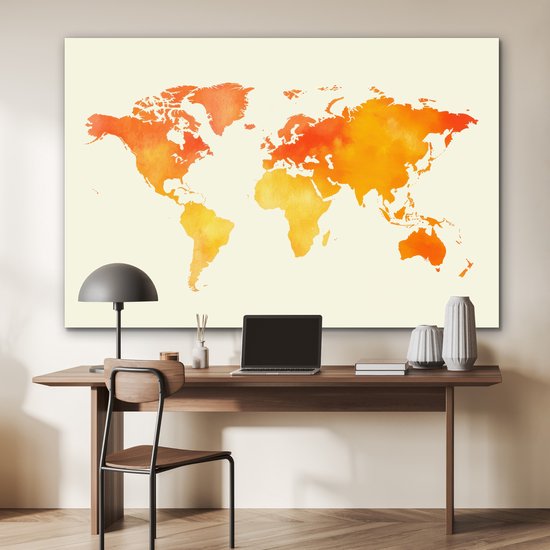 Tableau aluminium 180x120 cm - Décoration murale métal - Wereldkaart - Oranje - Coloré - Décoration murale métal salon - Décoration industrielle - Photo sur dibond - Accessoires industriels chambre