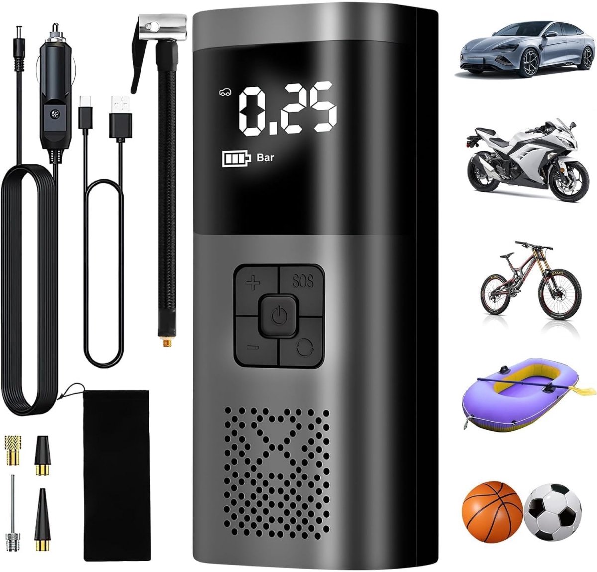 Elektrische Fietspomp draagbare luchtpomp - 6000 mAh batterij - 150 PSI compressor - LCD-scherm - 4 modi - auto's - fietsen - ballen - zaklamp - powerbank