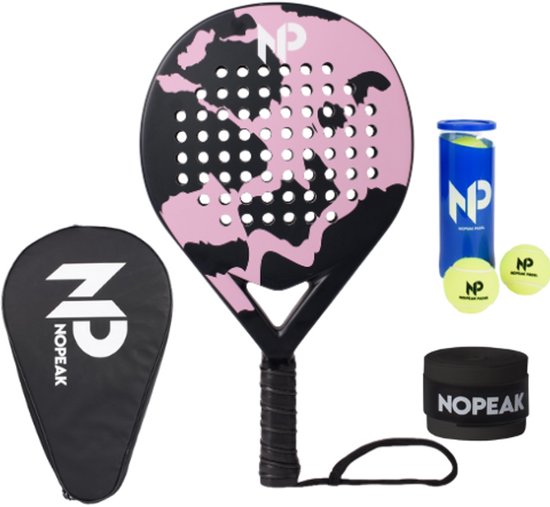 No Peak Padel racket Roze – Padel - Inclusief Padel tas en Padel ballen – Padelracket