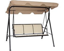 COSTWAY 3-zits schommelbank, weerbestendige tuinschommel met verstelbare luifel, schommel voor tuin, patio, zwembad, balkon, 173 x 119 x 152cm, 210kg belastbaar (Zwart)