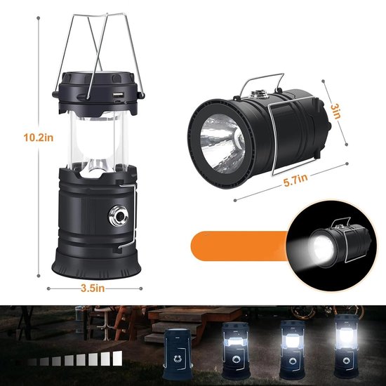WiseGoods Premium Buiten LED Lantaarn - Stormbestendige Oplaadbare Tentlamp - Camping Lamp - USB Outdoor Lampje - Kamperen - Zwart — afbeelding 4