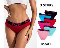 3 Pack Kleurrijke Dames Love Slipjes I Dames Ondergoed I Ondergoed Vrouwen I Ademend, Zacht & Comfortabel I Katoen I Maat L