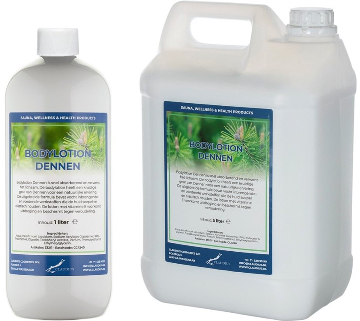Bodylotion Dennen 1 Liter - hervulbaar + Jerrycan 5 Liter navulling