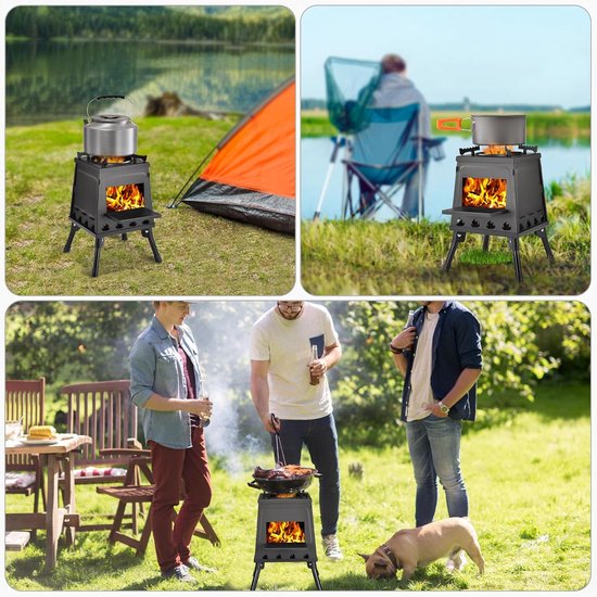 Meedeer Outdoor Houtkachel-Draagbaar Houtkachelfornuis-houtkachel buiten-Survival Firewood Stove-Stove-Kooktoestel voor camping-Campinggrill-Roestvrij staal-Zwart van Merkloos — afbeelding 4