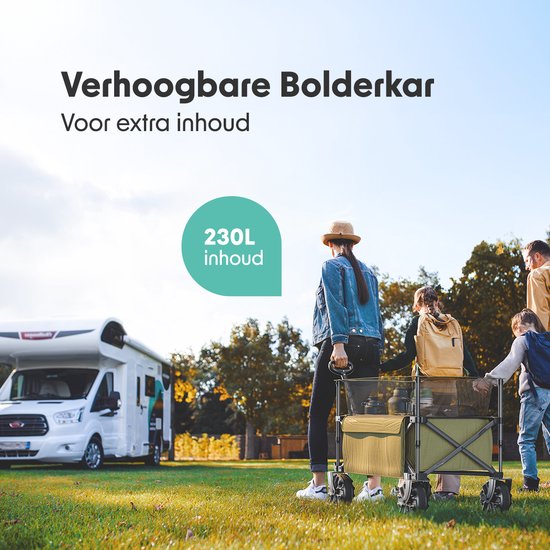 LifeGoods Bolderkar - Opvouwbare Bolderwagen - Strandkar - 100KG - 230L - Verhoogbaar - Met Beschermhoes - Groen van LifeGoods — afbeelding 2