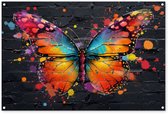 Tuinposter 120x80 cm - Tuindecoratie - Vlinder - Graffiti - Neon art - Kleurrijk - Kunst - Poster voor in de tuin - Buiten decoratie vlinders - Schutting tuinschilderij - Muurdecoratie - Buitenschilderijen - Moederdag cadeautje