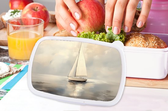 Boîte à pain blanche - Lunchbox Voilier - Mer - Nuageux - Boîte à lunch 18x12x6 cm
