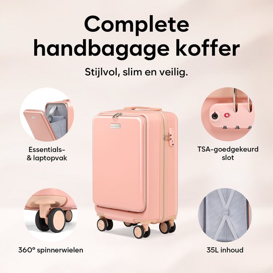 Lekesky Handbagagekoffer voor EasyJet, 45x36x20cm, Hardschalige Koffer Lichtgewicht ABS-Behuizing Trolley Handbagage met TSA-slot en 4 Afneembare Wielen, 16 Inch, Zwart
