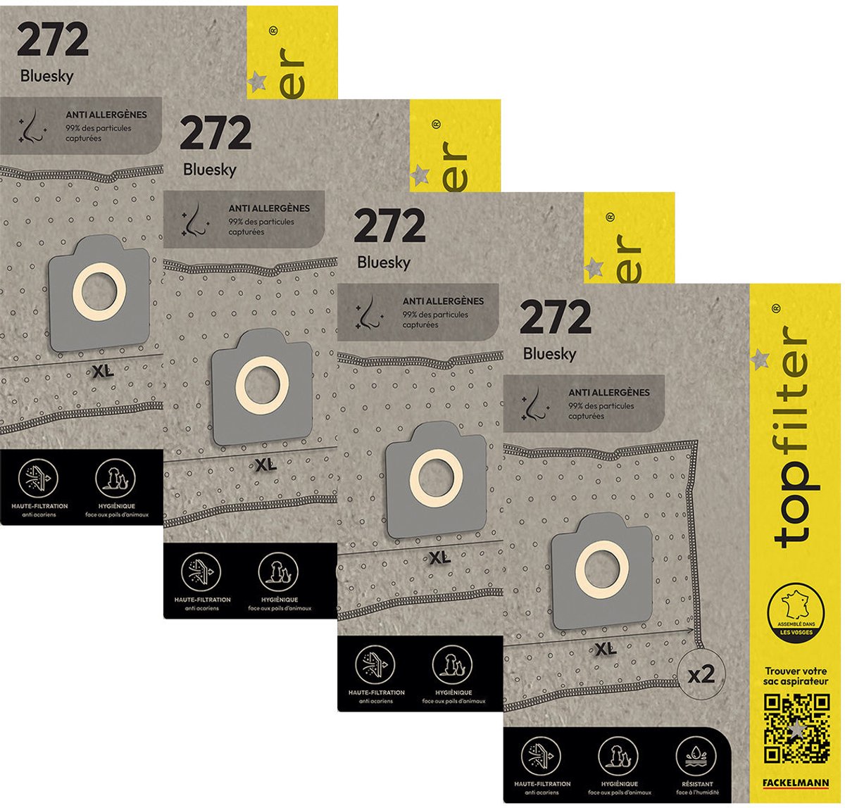 Set van 4 pakketten van 2 stofzuigerzakken 64272 Bluesky TopFilter Premium