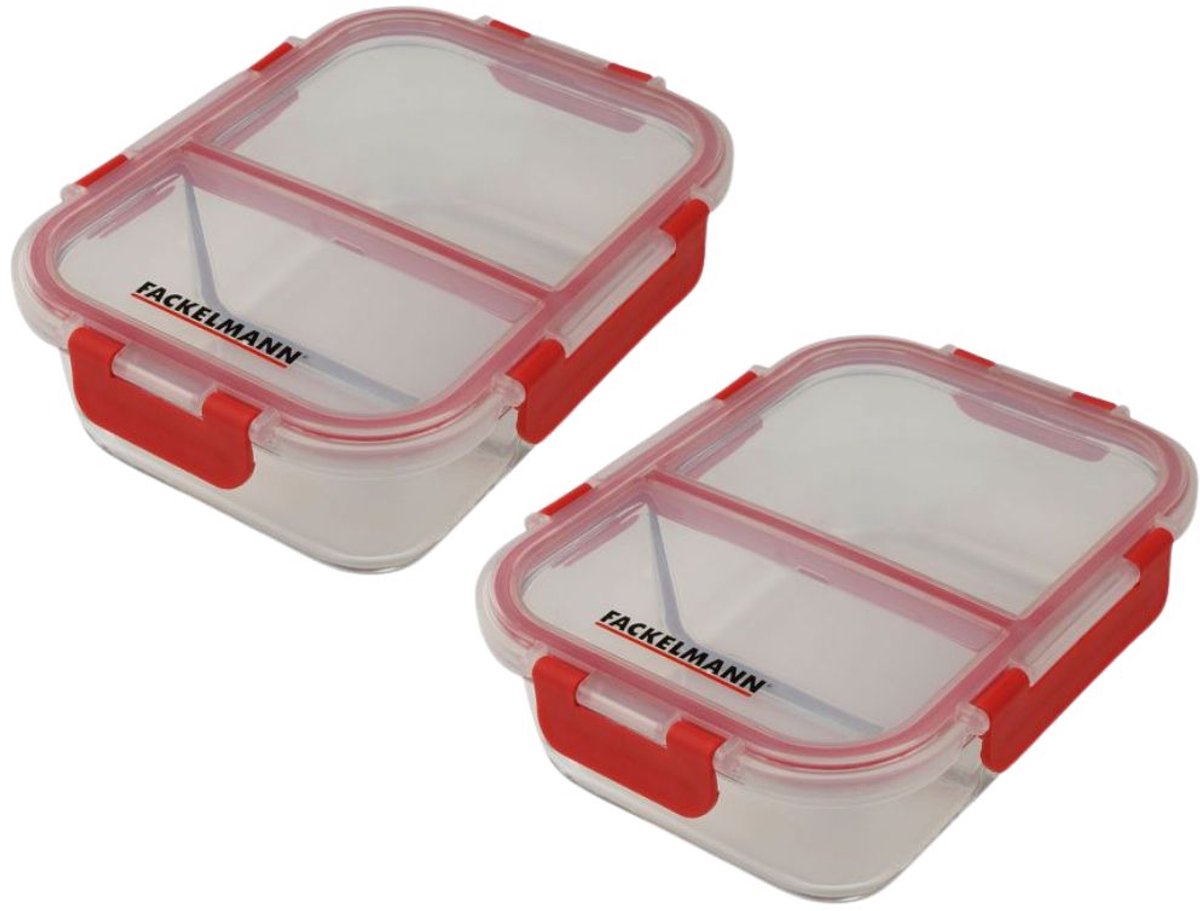 Set van 2 glazen lunchboxen met twee vakken 1000 ml Fackelmann Move