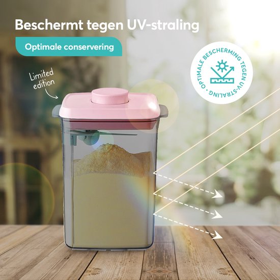 ANKOU 2300 Melkpoeder bewaarbus (UV-block/bescherming) kleur: roze - Melkpoeder doseerdoos - Babyvoeding opslag - Melkpoeder dispenser| Babyvoeding opslag |voorraad pot met vacuüm roze deksel inclusief maatschep (5gram poeder) van Merkloos — afbeelding 3