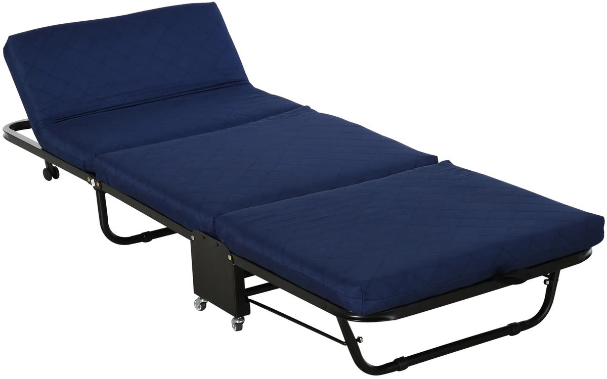 Vouwbed - Opklapbed - Logeerbed - Zetelbed - Logeermatras - 1 persoons - Metalen frame - Blauw
