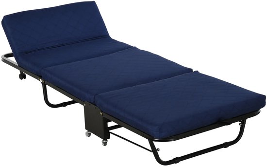 Lit pliant - Lit escamotable - Lit d'appoint - Canapé-lit - Matelas d'appoint - 1 personne - Structure en métal - Blauw
